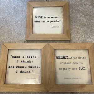 ⭐️4/$20⭐️ 3 whisky/wine wood framed drink quotes